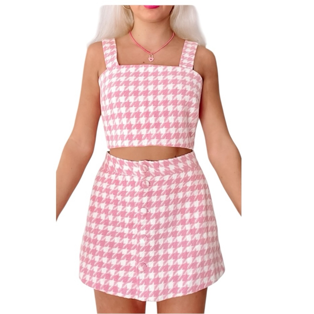 Revolve Day & Night Pink and White Houndstooth Crop Top NWT Size Medium